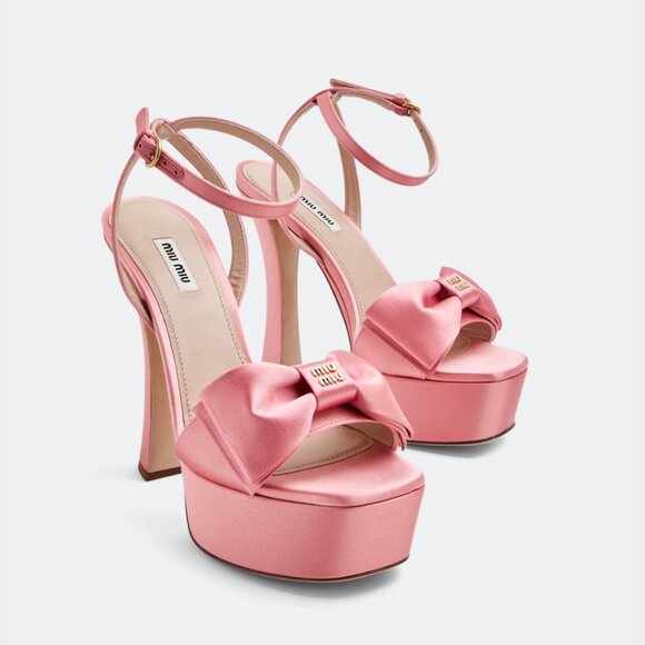 Miu Miu Shoes - ❌SOLD❌NWT Miu Miu Platform Sandals Pink Satin Bow Detail Chunky High Heels